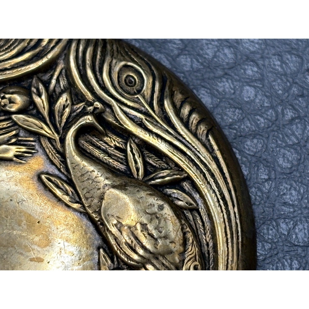 Vintage Art Nouveau Style Lady Peacock Brass Tone Brooch Pin - Picture 5 of 10